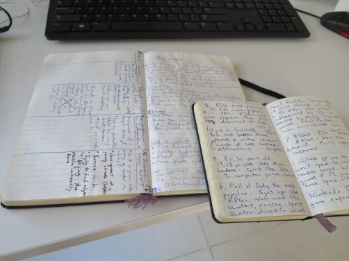 My notebooks. Moleskine. I use the little one for to-do lists, jotting down story ideas and reporting. I use the larger one to write out drafts, diagram article structures, and make long-term plans. And make notes obvs. 